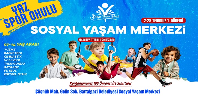 Battalgazi Sosyal Yaşam Merkezi’nde yaz spor okulu için geri sayım