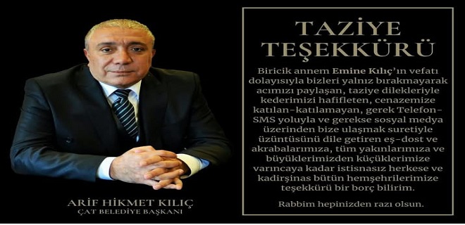 Başkan Kılıç'tan Taziye Teşekkür Mesajı