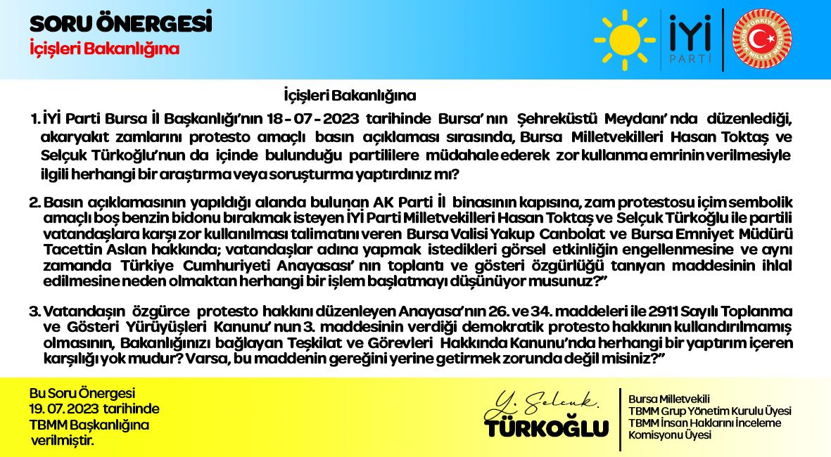 Türkoğlu ve Toktaş’tan Vali ve Emniyet Müdürü için Soru Önergesi: